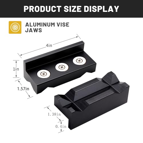 4" Aluminum Vise Jaw Pad AN Fittings Vise jaw, Bench Vise Jaw Pads Professional multi-purpose vise jaw protector of any metal desktop vise black. (One pair, Black, Aluminum)