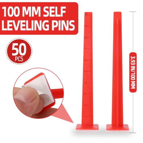 50 Pack 100 MM Leveling Pins, Self-Leveling Stick Pegs for Professional Tile, Stone, Concrete and Flooring Tools Red 50