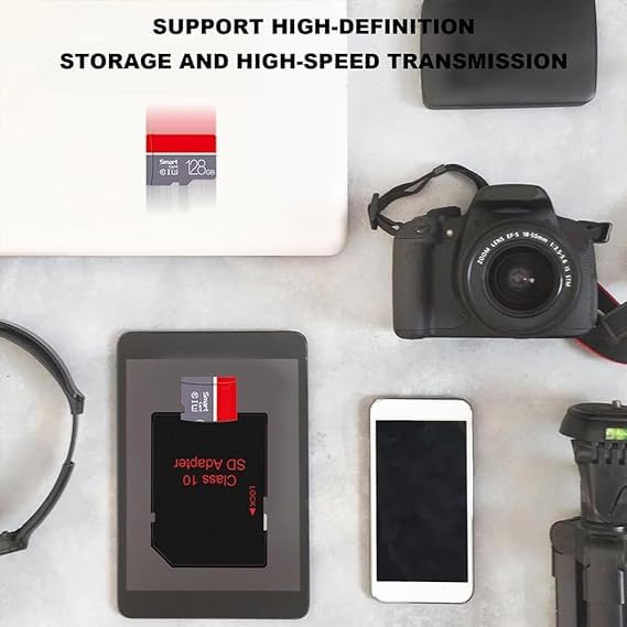 128GB High Speed SD Card with Adapter, TF Card for Security Cameras, Smartphones,Tablets,Drones - U3,Class 10,A1,Full HD Video (Black)