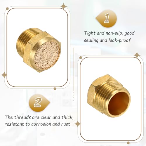 MECCANIXITY 4pcs Male Air Pneumatic Mufflers 3/8" NPT Sintered Bronze Muffler Air Fittings for Pneumatic Tool and Industrial Machinery