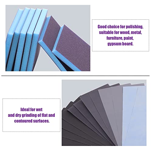 Swpeet 29Pcs 4.72 x 3.9 x 0.47 Inch 8 Sizes Blue #36-5000 Grit Ultra Fine Wet and Dry Sanding Sponge Sanding Blocks and 6 Sizes Sandpapers Sheets with Wooden Paint Brush Kit Double-sided Blue Assortment Kit