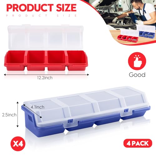  [AUSTRALIA] - 4 Pack Screw Organizer Box with Lids, 4 Compartments Tool Bin Stackable Sorting Screw Toolbox for Garage Nails Hardware Workbench Organizing Storage, Blue & Red & Black & Grey