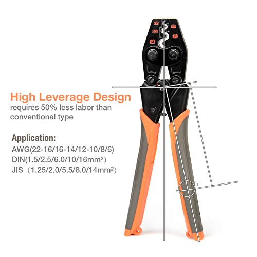 iCrimp Non Insulated Terminal Crimper, AWG 22-6 Ratchet Wire Crimper Tool for Battery Cable Terminal, Copper Butt Connector, Splice Wire Connectors IWS-16 AWG22-6