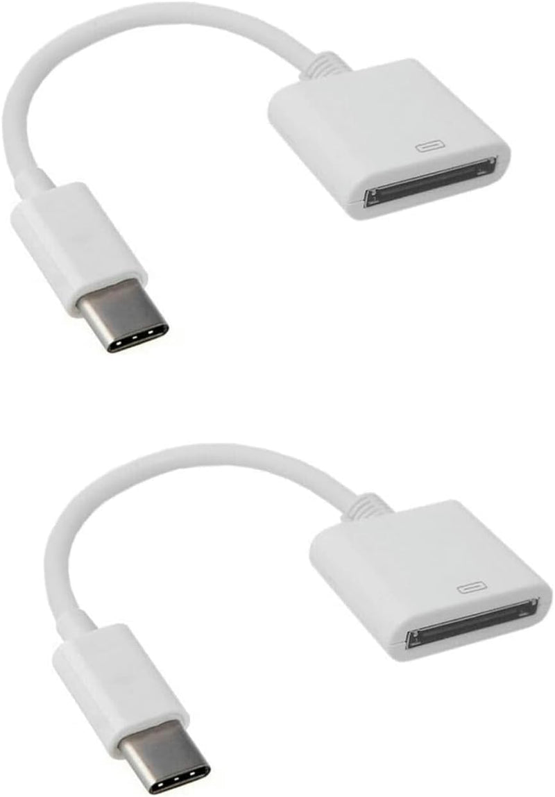 2Pcs White Apple 30pin Female to USB 3.1 Type-C USB-C Sync Data Charging Adapter Cable Cell Phone OTG Adapters USB Cables Accessories，Cables and Interconnects