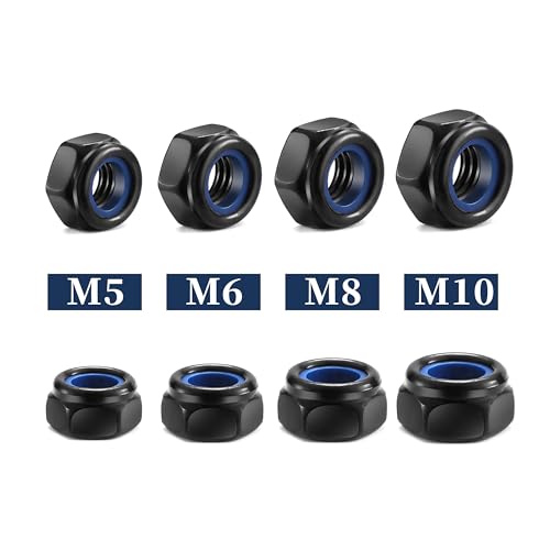 M8 x 1.25mm Nylon Insert Hex Lock Nuts 100Pcs 304 Stainless Steel Locknuts, Hex Drive, Black Oxide by SG TZH M8 100