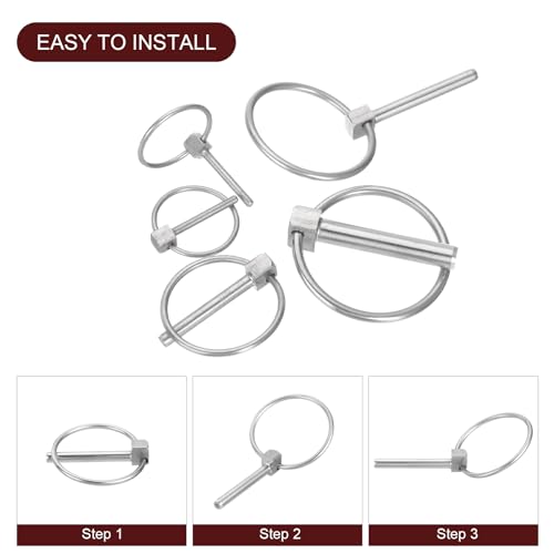 uxcell 5Pcs 3/16" x 1-5/8" Linch Pin with Ring, Stainless Steel Round Linch Pins for Boat Kayak Canoe, Trailer Trolley Trucks Mower, Silver 3/16" x 1-5/8" 5