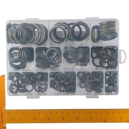 230Pcs Bonded Sealing Washer, M6-M26 Automotive Self-Centred Seal Gasket Assortment, Metal Bonded Seal Oil Washer, O Ring Kit Set, 11 Metric Sizes