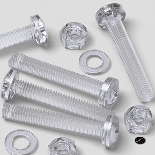 60x Clear Acrylic Pan Head Plastic Screws & Bolts M6 x 40mm, Nuts & Washers