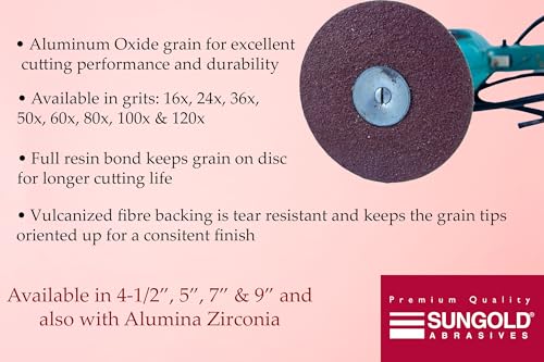 Sungold Abrasives 16905 4-1/2-Inch x 7/8-Inch Center Hole 60 Grit Aluminum Oxide Fiber Disc, 25-Pack
