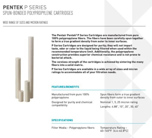 Pentair Pentek P25-20 Sediment Water Filter, 20-Inch, Whole House Spun-Bonded Polypropylene Replacement Cartridge, 20" x 2.5", 25 Micron, White, 1 Count (Pack of 1)