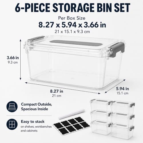 Hardware Organizer, 6-Pack Tool Box with Labels and Marker for Workshop
