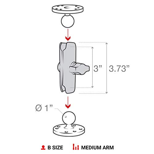 RAM Mounts Double Socket Arm RAM-B-201U-A Short Arm Compatible with RAM B Size 1" Ball Components