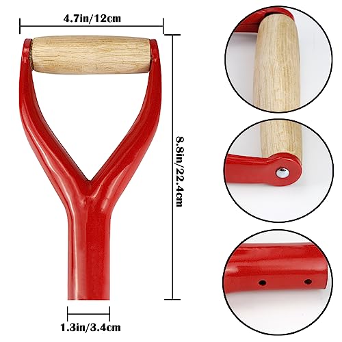 Shovel Y Grip Handle 3.1cm Inner Diameter Metal Shovel Replacement Handles Garden Accessories Handles with Wooden Grip for Digging Raking Tool （Red） Color 3
