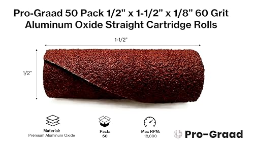 50 Pack 1/2” x 1-1/2” x 1/8” 60 Grit AO Straight Cartridge Roll 50 1/2" x 1-1/2" x 1/8" 60 Grit