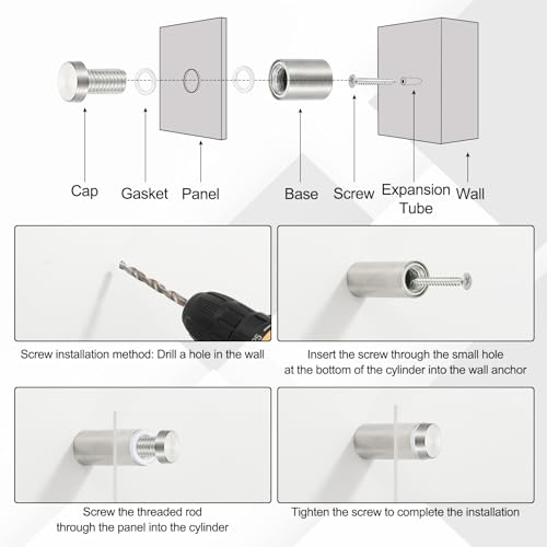 PATIKIL 1x4.7" Standoff Screws, 8 Pack Stainless Steel Stand Off Wall Mounts Wall Sign Mounting Hardware Advertising Standoff Nail for Hanging Acrylic Signs Picture Frame, Silver 1x4.7"