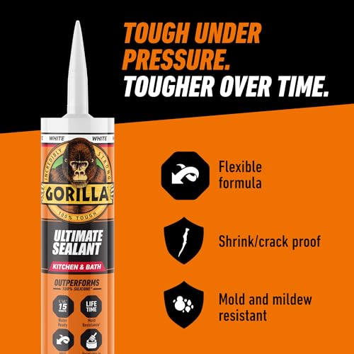 Gorilla Ultimate Sealant Kitchen & Bath Caulk, White, 9oz Cartridge