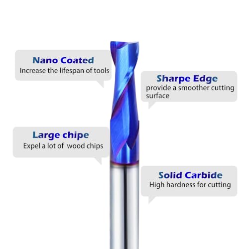 VIC031 Spiral Router Bits Up Bit 3/8 inch Cutting Diameter, 1" Cutting Length,3/8 inch Shank Solid Carbide CNC Bits with Nano Blue Coating for Wood Plunging (up cut, 3/8"S*3/8"S*1"CL*3"OVL) UP CUT 3/8"S*3/8"S*1"CL*3"OVL
