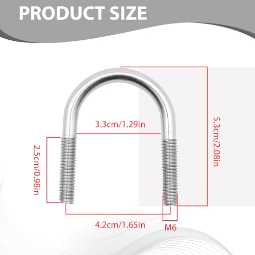 16 Pcs Round U Bolts, M6 x 34 mm x 53 mm Round Bend U Clamp, U-Bolts with Nut Plate Washer for Pipes Wood Tubes (DN25) M6 34x53mm