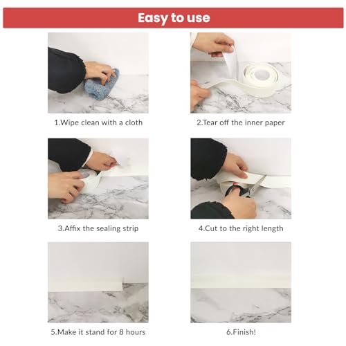 SNAIL GARDEN 4 Rolls White Sealant Caulk Strip,Upgraded Non-Trace Caulk Tape,Self Adhesive Caulking Tape for Toilet Base,Bathroom, Bathtub, Kitchen,Wall Floor(3.2M×3.8CM)