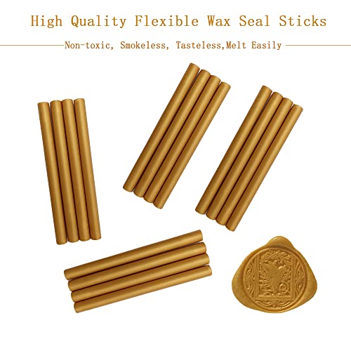 16 Count Gold Wax Seal Sticks for 0.44 Inch Glue Gun, Non-Toxic, Flexible, Durable, Suitable for Wedding Invitations, Cards, Envelopes