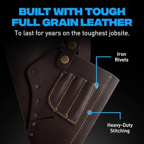 OX Tools Leather Tool Holsters & Pouches – Hammer, Tape Measure, Utility & Roofer’s Knife Holders – Durable Oil-Tanned Leather for 2" Tool Belts Drill Holster