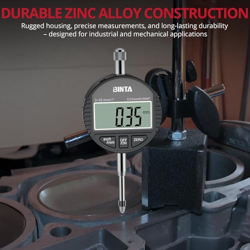 BINTA Digital Dial Indicator 1inch/0.0005inch, Digital Indicator Black 0-1''/0.0005''