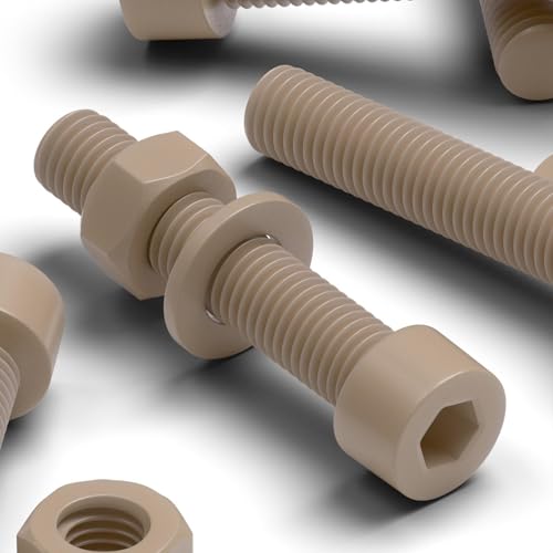 5X Natural PEEK Socket Head Screws & Bolts M8 x 45mm, Nuts & Washers