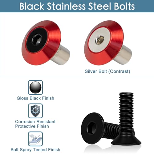 M6 Red Aluminum Washer Kit for Fender Flare, Exterior Dress Up Bolt Kit Red w Black Bolt M6
