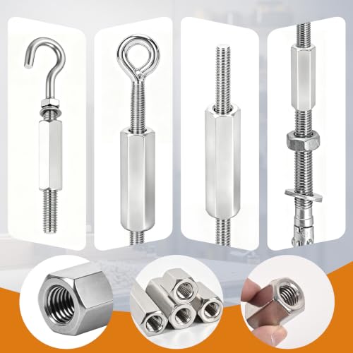 M10x1.5 Hex Coupling Nuts 60mm Full Thread 304 Stainless Steel 6 Pack M10 x 1.5