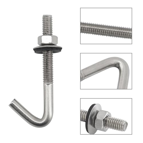 15 Pack J Hook Roofing Bolts M6 304 Stainless Steel Long Shank Roof Concrete Anchor Bolt with Hex Nut and Washer (M6x50mm) M6x50