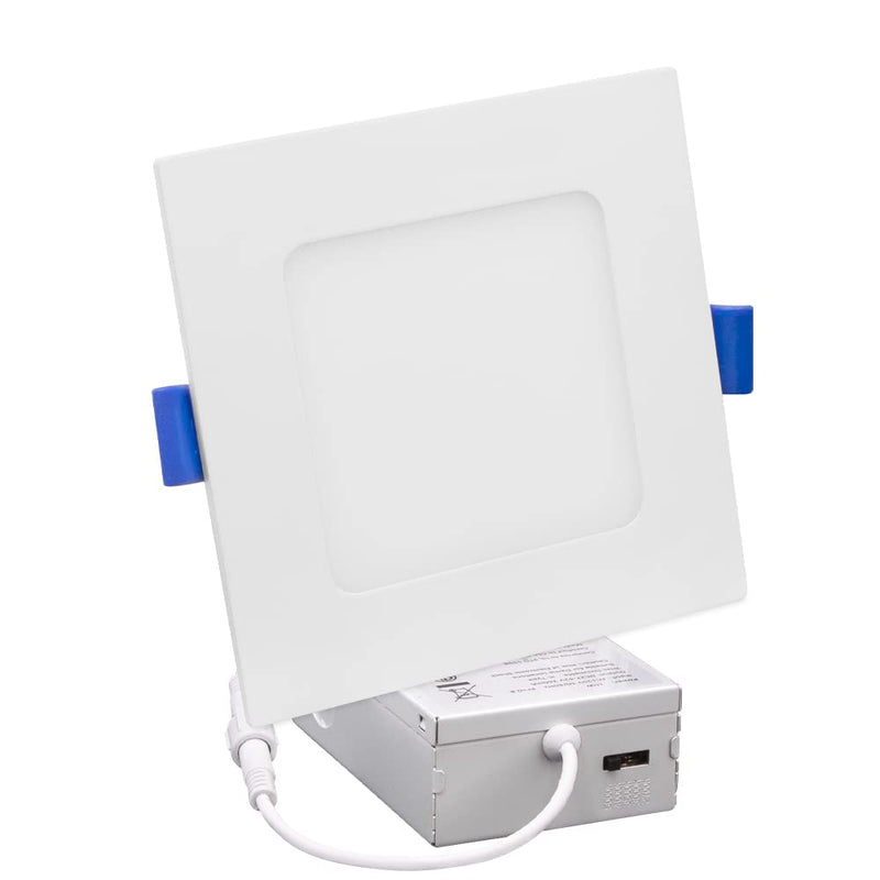 Maxxima 4 in. Square 5CCT Ultra Thin Recessed LED Downlight, 750 Lumens Slim Canless, IC Rated, 5 Color Temperature Selectable 2700K/3000K/3500K/4000K/5000K, Dimmable, J-Box Included (Pack of 2) Single Pack (Pack of 2)
