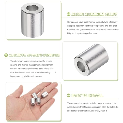 uxcell 15Pcs Aluminum Spacer 1/2" OD x 1/4" ID x 5/8" Length Screw Standoff Bushing Plain Finish Unthreaded Round Metal Spacer for 1/4" ID Screws Bolts and Rods, Silver 5/8"