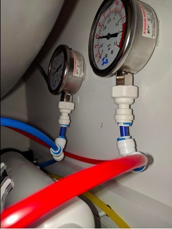 Water Pressure Gauge Oil Filled Vibration Proof Stainless-Steel 2-1/2" Dial Size Dual-Scale with 1/4" NPT Bottom Mount and 1/4" RO Fittings for RO System (0-0.7kg(MPa)/0-100psi) 0-0.7 kg(MPa) / 0-100 psi
