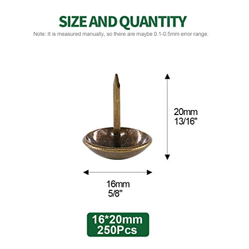 Keadic 250Pcs 5/8" Antique Upholstery Tacks, Bronze Furniture Nails Pins Furniture Push Pins Thumb Tacks Round Head Upholstery Pins Decorative Furniture Push Pins for DIY Projects 5/8"(250pcs)