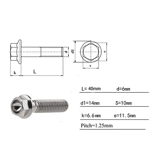 Titanium Hex Small Flange Head Bolt M8 (M8x40mm, Normal Titanium) M8x40mm
