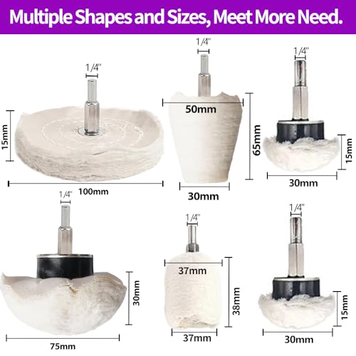 12 PCS Buffing Pad Polishing Wheel Kits for Dremel, Buffing Wheel Polishing Bits with 1/4 Inch Shank for Metal Aluminum Chrome Wood Jewelry Brass Glass Plastic Stainless Steel 12 PCS