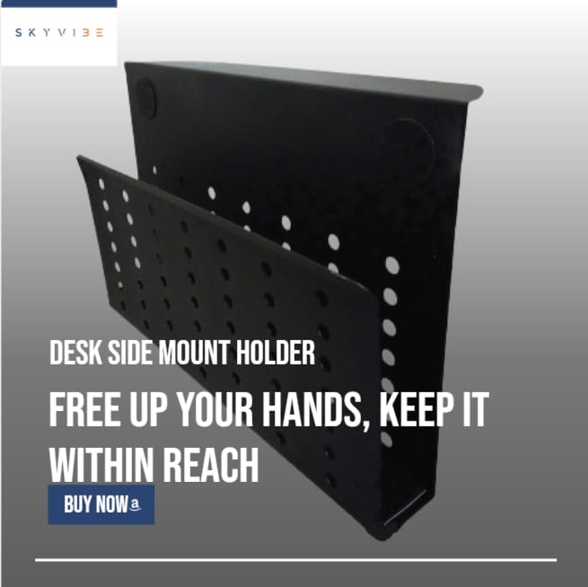 Desk Side Mount Laptop Holder (Black) - No Drill Steel Hanging Organizer for Office & Home - Under Desk Storage Black