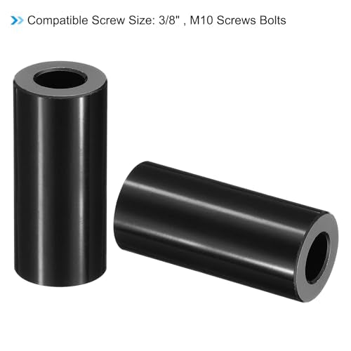 PATIKIL M10 Aluminum Spacers, 10 Pcs Metal Spacer Aluminum M10 x 3/4" OD x 2" L Aluminum Spacer Screw Standoff Round for 3/8" or M10 Screw Bolts 2 Inch Black