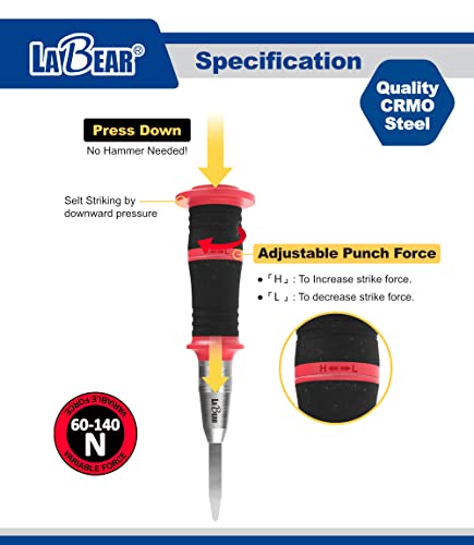 LABEAR 6-Inch Adjustable Auto Center Punch with S2 Steel Tip 6 Inch