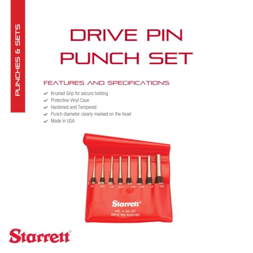 Starrett Drive Pin Punch Set, 8-Piece, 4" Length S565PC