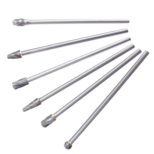 6Pcs Carbide Burr Set 150mm Length Carbide Burr 1/4 Inch Shank Rotary Aluminum Cut Burr Fit for Woodworking, Drilling, Metal Carving, Engraving, Polishing