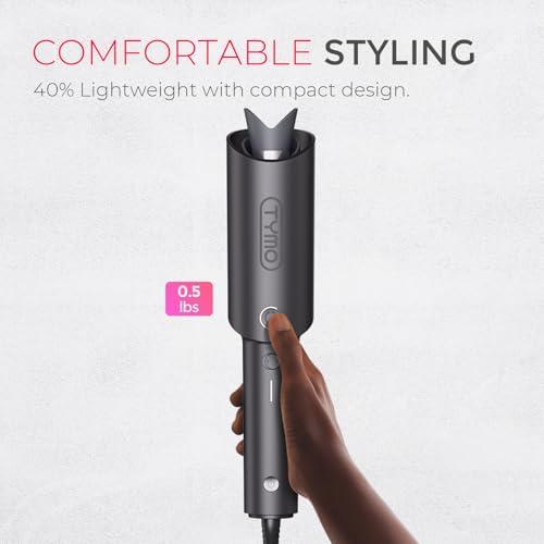 TYMO Hair Curler Automatic Rotating - CURLPRO, Curling Wand, Gray 1 inch | Ceramic Coating, Anti-Scald Curling Iron, Portable 500 Million Ionic, Dual Voltage, Beach Waver, Lightweight for Travel Metallic Gray