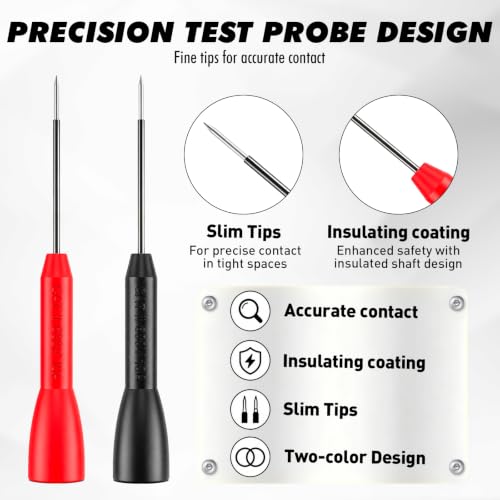 4-Piece 2mm Multimeter Needle Test Probes, CAT II 600V 10A Insulation Piercing Extended Needle, Stainless Steel Extra Thin Electrical Multimeter Probe for Automotive