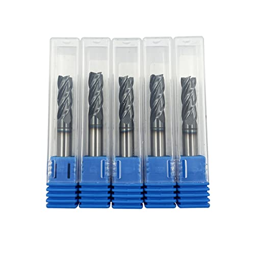 5PCS 1/4 inches Carbide Square End Mill Bits Set, Milling Bits Cutter Carbide End Mills for Alloy Steels/Hardened Steels, HRC 45 Deg Single End 4 Flute AlTiN Coating, 1/4 in 5