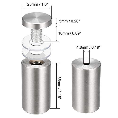 uxcell 1 Dia x 2-1/2"(25x62mm) Standoff Screws Wall Mount Sign Holders Acrylic Glass Nails 8pcs 25x62mm