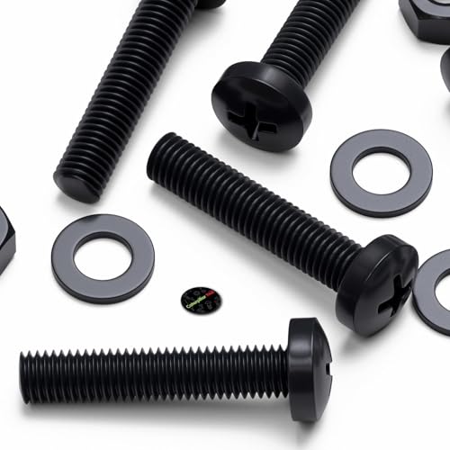 20x Black PP Pan Head Plastic Screws & Bolts M8 x 40mm, Nuts & Washers