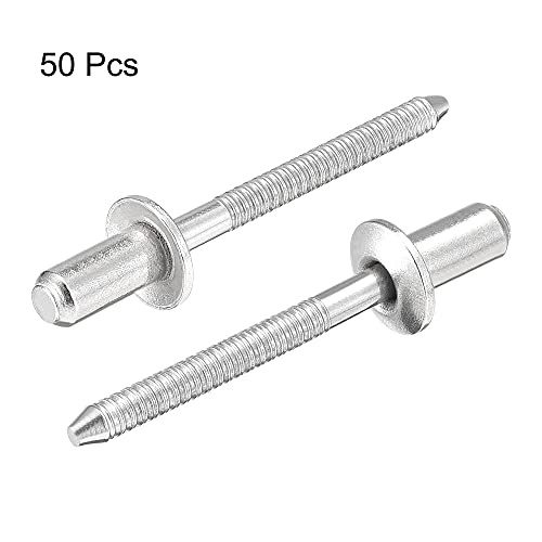 uxcell Blind Rivets, 304 Stainless Steel Pull Rivets Core Decoration Rivets 4.8mm Diameter 10mm Grip Length Close End Silver Tone, 50pcs 4.8mm x 10mm