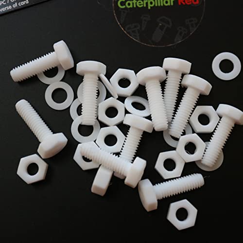 10x Natural PTFE Hex Head Plastic Screws & Bolts M6 x 20mm, Nuts & Washers