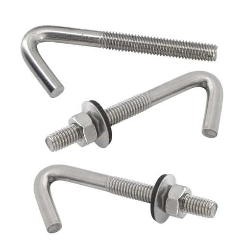 15 Pack J Hook Roofing Bolts M6 304 Stainless Steel Long Shank Roof Concrete Anchor Bolt with Hex Nut and Washer (M6x50mm) M6x50