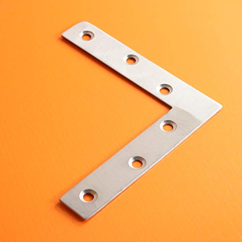 4 Pack Stainless Steel L Shape Flat Corner Bracket Plate - Repair Mending for Wood, Metal Fixing, Joining Support Brace for Shelves, Furniture and Cabinet (120x120mm) 120 x 120 mm